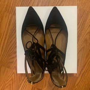 black aquazzura suede flats
